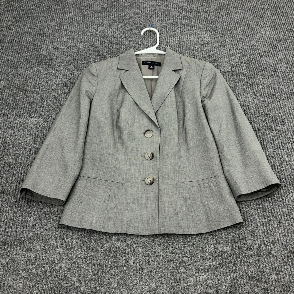 Banana‎ Republic Blazer Womens 0 Grey Silk 3/4 Sleeve Professional Career Office